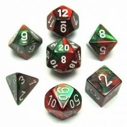 Chessex 7pcs Dice Set: Gemini Green Red With White Dungeons & Dragons