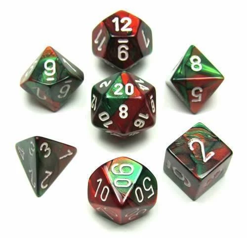 Chessex 7pcs Dice Set: Gemini Green Red With White Dungeons & Dragons 3 Chessex 7pcs Dice Set: Gemini Green Red With White Dungeons & Dragons