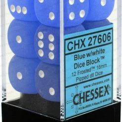 Chessex 12pcs/16mm D6 Dice Set: Frosted Blue W/ White [In Stock] Dungeons & Dragons