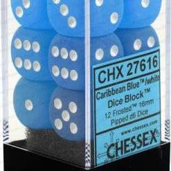 Dungeons & Dragons Chessex 12pcs/16mm D6 Dice Set: Frosted Caribbean Blue W/ White [In Stock]