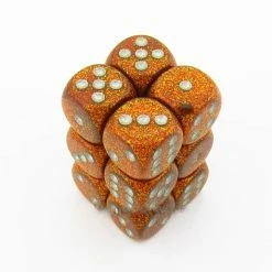 Chessex 12pcs/16mm D6 Dice Set: Glitter Gold/Silver