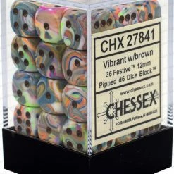 Dungeons & Dragons Chessex 36pcs/12mm D6 Dice Set: Festive Vibrant W/Brown [In Stock]