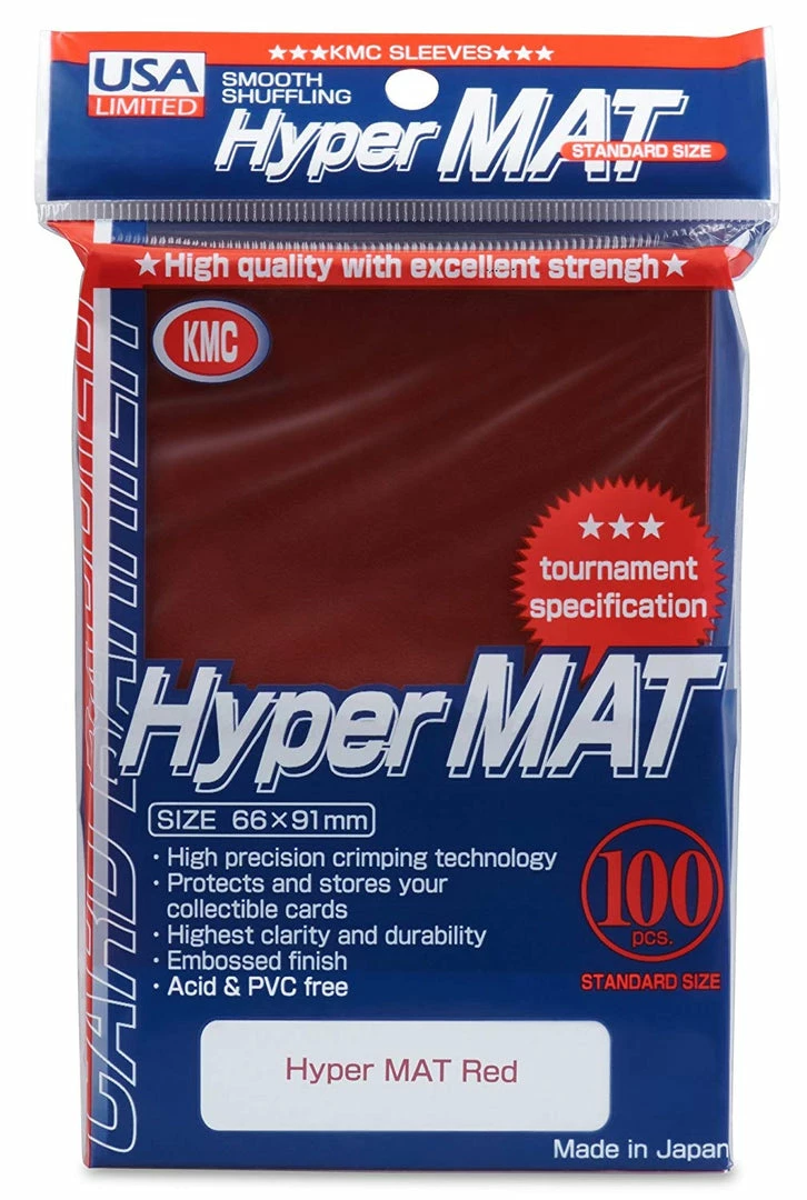 KMC Standard Sized Hyper Mat Red USA Distribution Basic Sleeves (100 COUNT) 4 KMC Standard Sized Hyper Mat Red USA Distribution Basic Sleeves (100 COUNT)