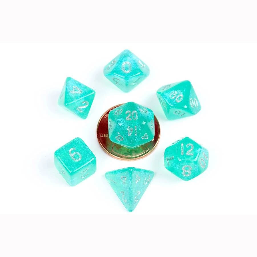 METALLIC DICE GAMES Dungeons & Dragons Stardust Turquoise With Silver 7pcs Mini Dice Set 3 METALLIC DICE GAMES Dungeons & Dragons Stardust Turquoise With Silver 7pcs Mini Dice Set