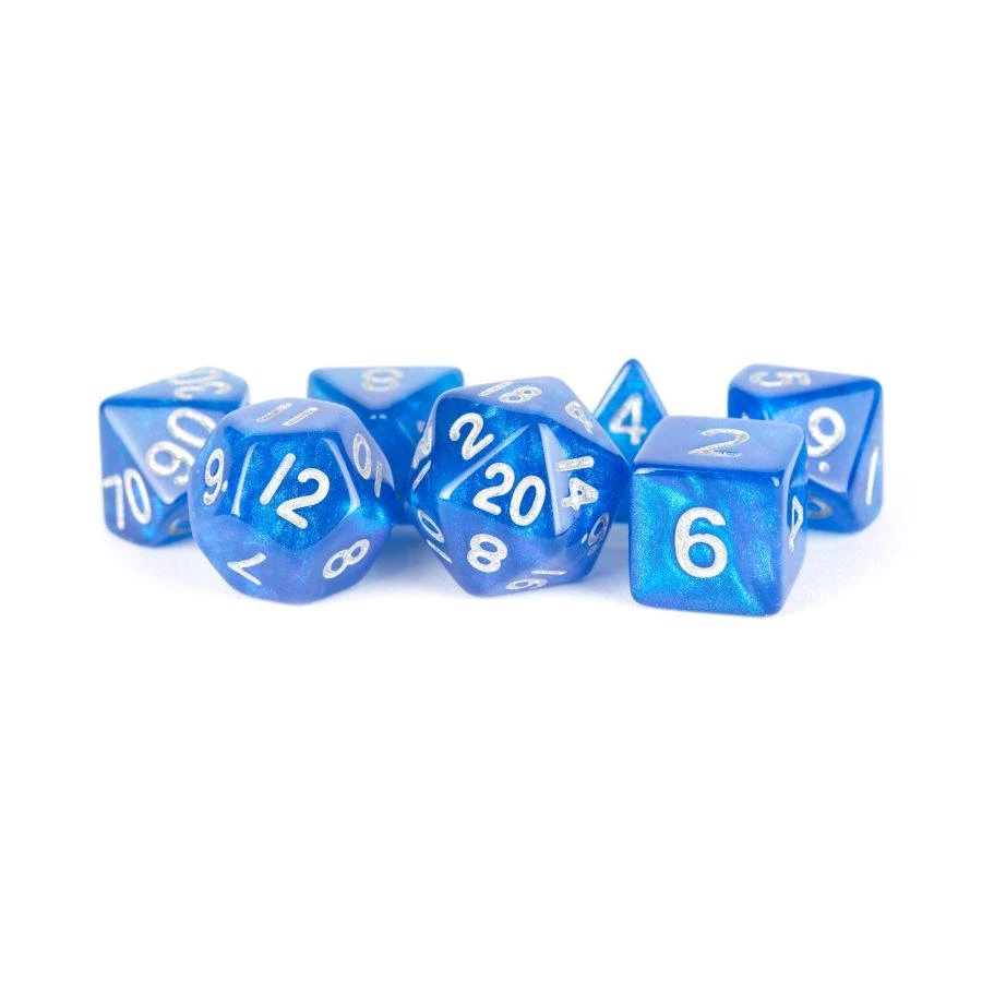 METALLIC DICE GAMES Dungeons & Dragons Stardust Blue With Silver 7pcs Mini Dice Set 3 METALLIC DICE GAMES Dungeons & Dragons Stardust Blue With Silver 7pcs Mini Dice Set