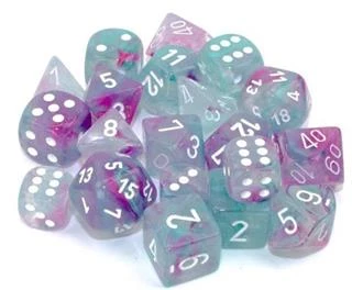 Dice Sets Chessex: Clam Shell Luminary Nebula Wisteria/White 10pcs D10 Dice Set 3 Dice Sets Chessex: Clam Shell Luminary Nebula Wisteria/White 10pcs D10 Dice Set