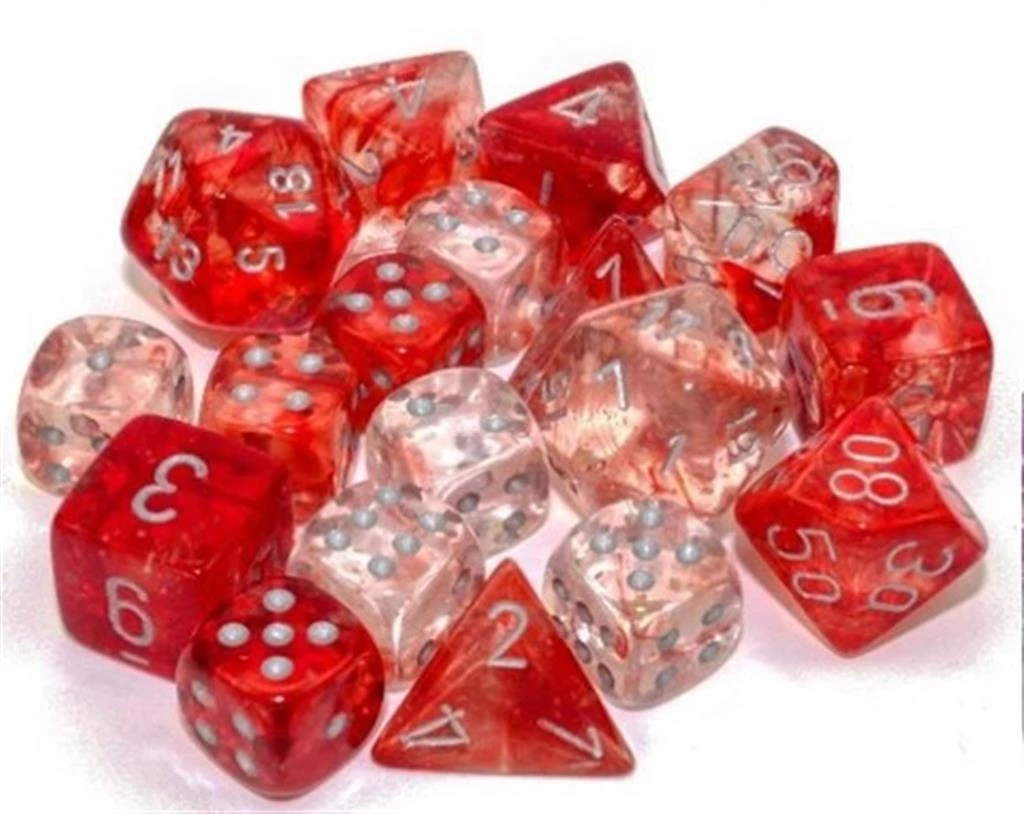 Chessex: Clam Shell Luminary Nebula Red/Silver 7pcs Dice Set 3 Chessex: Clam Shell Luminary Nebula Red/Silver 7pcs Dice Set