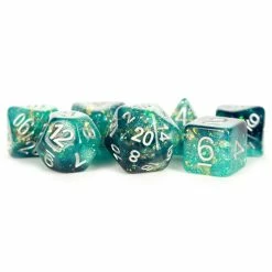 METALLIC DICE GAMES 7-Set Eternal Teal/Black Dice Set Dungeons & Dragons