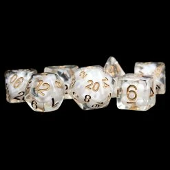 METALLIC DICE GAMES Dice Sets Pearl: Clear With Copper Numbers 7pcs Dice Set
