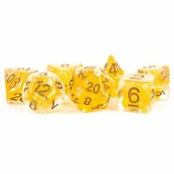 METALLIC DICE GAMES Pearl: Citrine With Copper Numbers 7pcs Dice Set