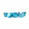 METALLIC DICE GAMES Engraved Cat's Eye Aquamarine 7-Count Dice Set