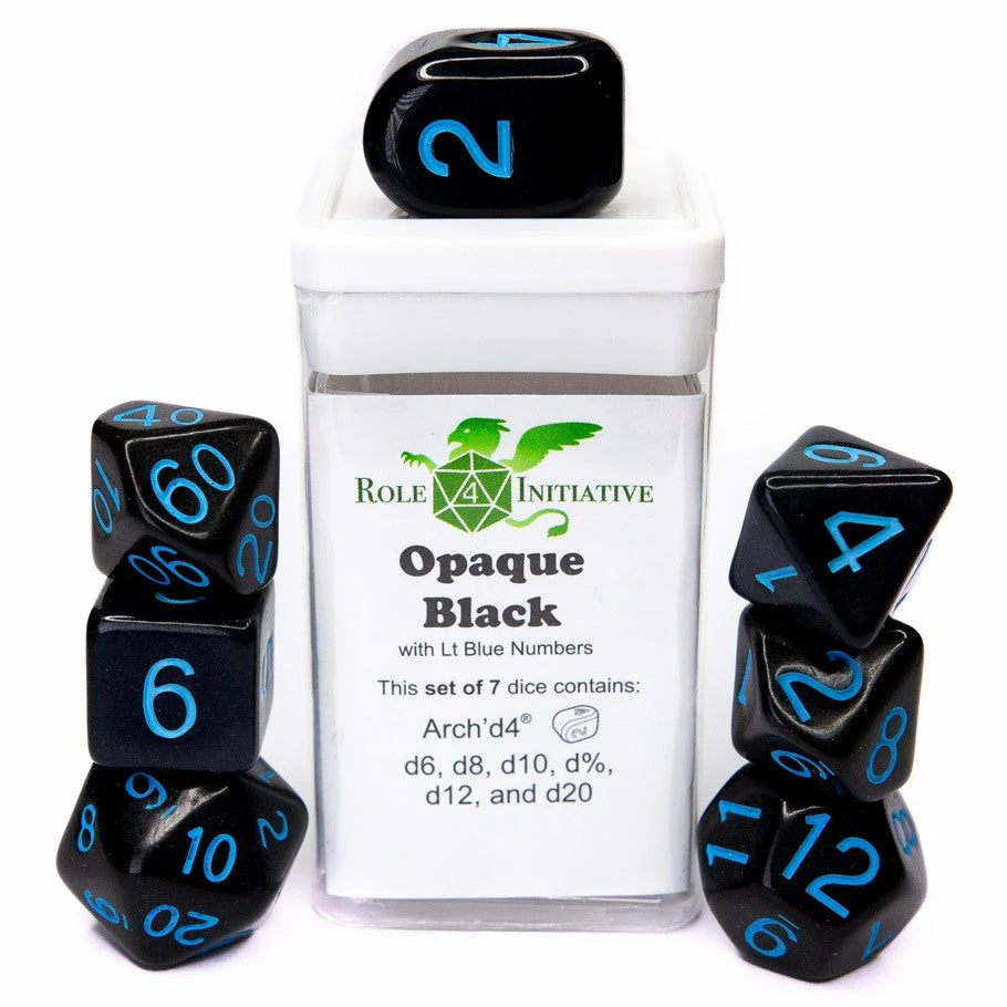 ROLE 4 INITIATIVE Opaque Black With LT Blue Numbers: 7pcs Dice Set Dice Sets 3 ROLE 4 INITIATIVE Opaque Black With LT Blue Numbers: 7pcs Dice Set Dice Sets