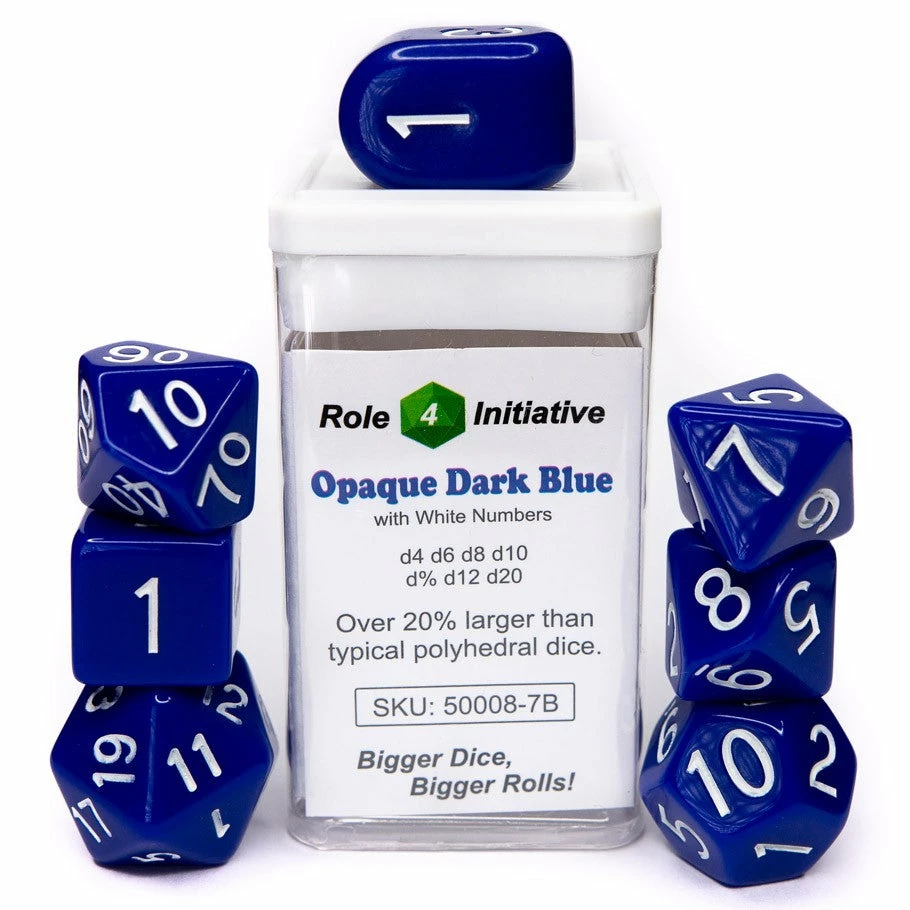 ROLE 4 INITIATIVE Opaque Dark Blue With White Numbers: 7pcs Dice Set 3 ROLE 4 INITIATIVE Opaque Dark Blue With White Numbers: 7pcs Dice Set