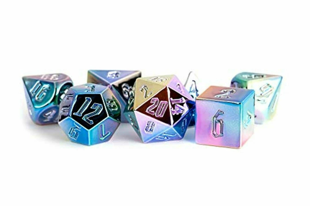 METALLIC DICE GAMES Metal Aegis Rainbow With White Numbers 7pcs Dice Set (Pre-order) May 2021 Dice Sets 3 METALLIC DICE GAMES Metal Aegis Rainbow With White Numbers 7pcs Dice Set (Pre-order) May 2021 Dice Sets