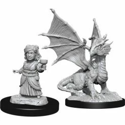 WIZKIDS Dungeons And Dragons D&D: Nolzur's Marvelous Minis: Silver Dragon & Female Halfling W13 Miniatures Miniature Games